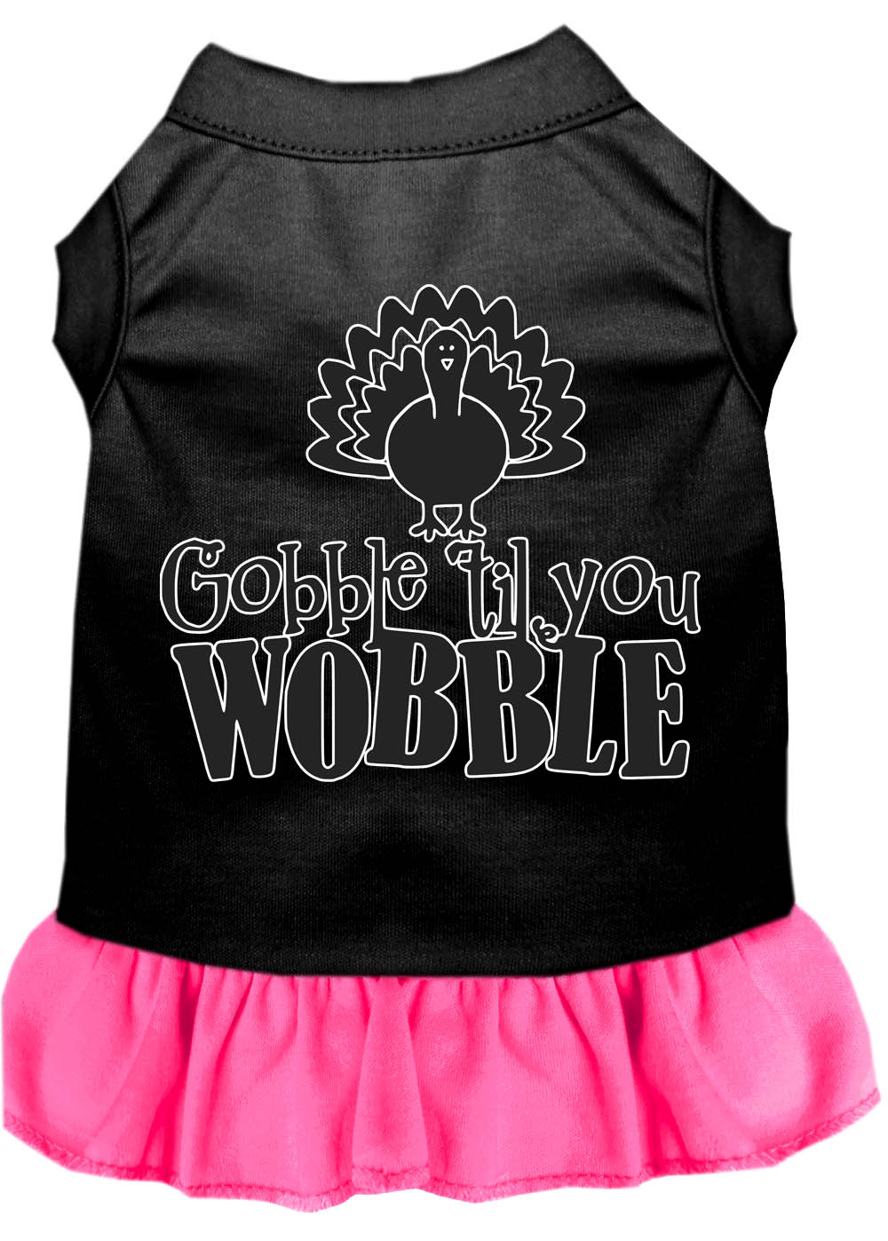 Gobble til You Wobble Screen Print Dog Dress Black with Bright Pink XL